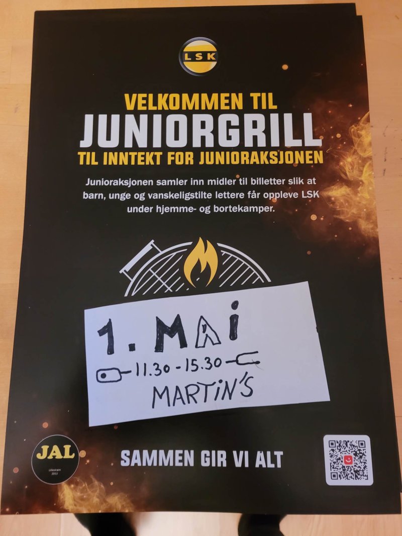 GRILLING: Junioraksjonen får inntekter fra grillinga på Martins før derbyet mandag 1. mai.