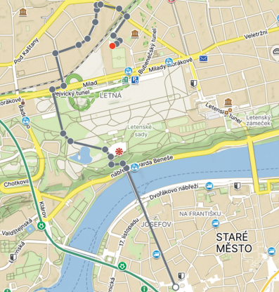 Her ser du ruta til stadion fra Old Town Square.